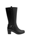 Bota negra para mujer, estilo moderno, combina bien con vestidos o jeans.