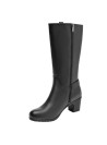 Bota negra de cuero para mujer, estilo casual, ideal para actividades urbanas.