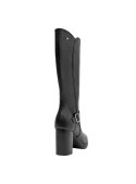 Bota negra de cuero para mujer, diseño anatómico y taco bloque de 8 cm.