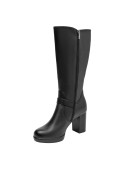 Bota negra de cuero para mujer, estilo casual, ideal para actividades urbanas.
