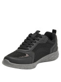 Zapatillas negras para mujer, estilo casual, material textil, ideales para actividades diarias.