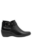 botín casual negro de cuero para mujer, perfecto con jeans ajustados