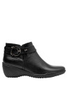 botín casual negro de cuero para mujer, perfecto con jeans ajustados