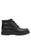 Botín negro de cuero para hombre, forro textil, adecuado para cualquier ocasión casual.