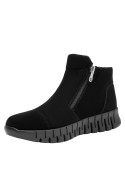Botín negro casual para mujer, punta redonda, ideal para un look urbano y elegante.