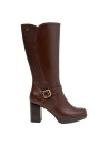 elegante bota café de cuero para mujer, ideal en climas frescos