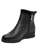 Botines de cuero negro para mujer, estilo casual, ideales para uso diario y comodidad.