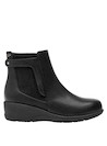 Botines sintéticos negros para mujer, combinan con suéteres ligeros.