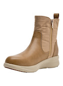 botín mujer beige casual cuero ideal para días fríos con cuña de 6 cm