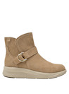 Botín casual beige para mujer, con cierre de hebilla y forro cálido.