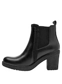 Calzado casual negro para mujer, botines de cuero con taco bloque de 8 cm, ideal para cualquier ocasión.