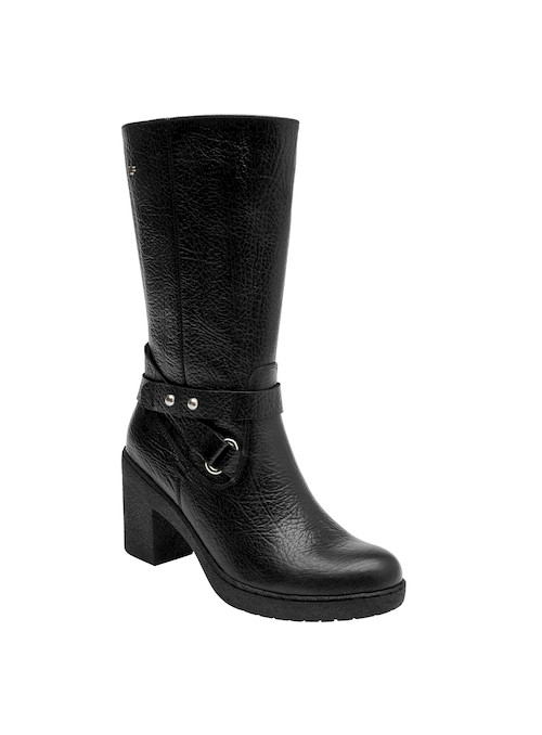 botas casuales de cuero negro para mujer, con detalle de cinturón lateral, estilo moderno