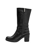 botas de cuero negro con taco bloque de 8 cm, para mujer, estilo urbano