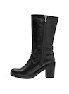 botas de cuero negro con taco bloque de 8 cm, para mujer, estilo urbano