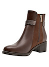 Botines café para mujer, mezcla de texturas, combinan bien con jeans o vestidos.