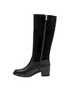 Calzado femenino negro, botas altas de cuero, estilo versátil para el uso diario en la ciudad.