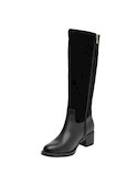 Botas altas de cuero negro para mujer, estilo casual, ideales para actividades urbanas.