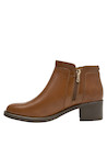 Botines camel de cuero para mujer, con taco bloque de 5 cm, prácticos y estilosos.