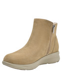 Botín sintético taupe para mujer, estilo casual con tacón de cuña de 6 cm.