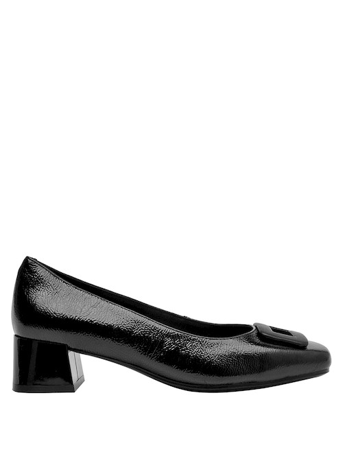 Zapatos elegantes negros para mujer, tacón bloque de 4 cm, perfectos con vestido midi.