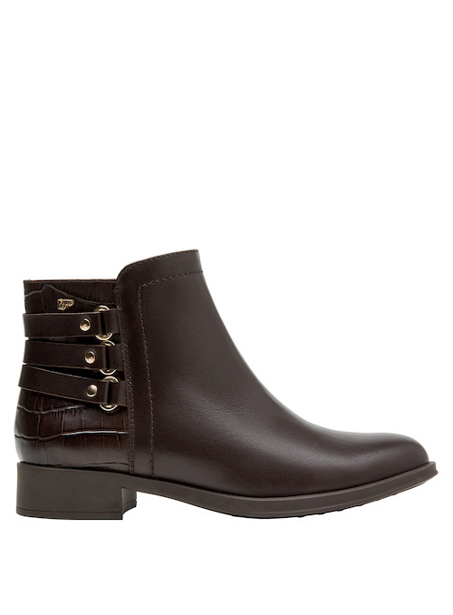 mujer botines color moro con apliques, estilo casual, ideales para combinar con ropa de diario
