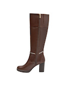 Bota de cuero café para mujer, diseño casual con taco bloque de 8 cm, perfecto para el día a día.