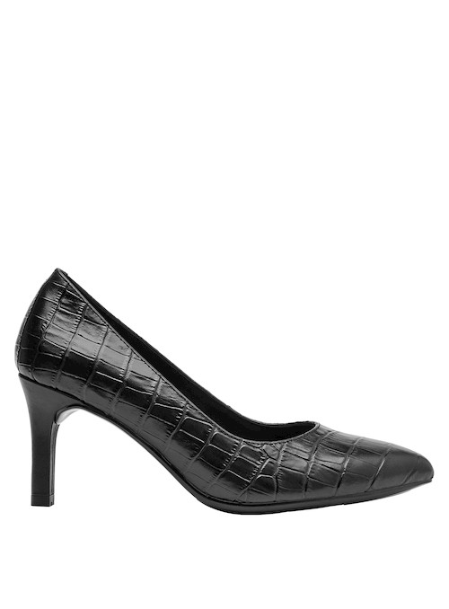Zapatos de tacón de 8 cm en negro, perfectos para combinar con vestidos o pantalones.
