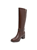botas de cuero para mujer en color café con taco de bloque de 5.5 cm para comodidad diaria.