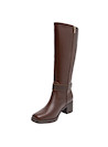 botas de cuero para mujer en color café con taco de bloque de 5.5 cm para comodidad diaria.