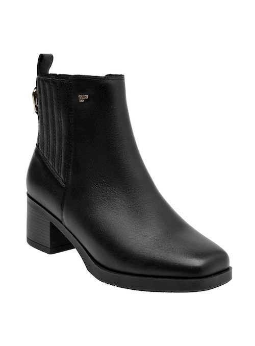 Botines de cuero negro para mujer, estilo casual, taco bloque de 5.5 cm, comodidad para el día a día.