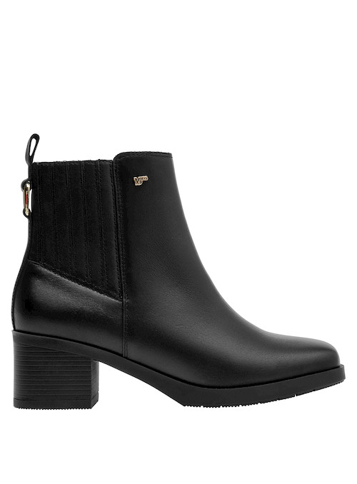 Botines de cuero negro para mujer, estilo casual, taco bloque de 5.5 cm, comodidad para el día a día.
