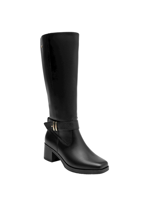 Calzado casual negro de cuero para mujer, tacón bloque de 5.5 cm, cómodo para el día a día.