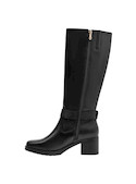 Botas casuales negras de cuero para mujer, punta cuadrada, adecuadas para diversas ocasiones.