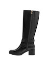 Botas casuales negras de cuero para mujer, punta cuadrada, adecuadas para diversas ocasiones.