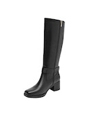 Botas negras de cuero para mujer, estilo casual, ideales para uso diario con jeans.
