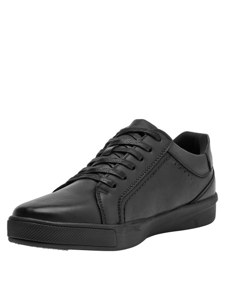 Calzado negro casual para hombre, fabricado en cuero, perfecto para momentos de ocio y comodidad.