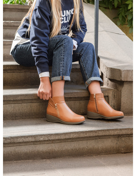botines camel mujer casual con taco cuña de 5 cm, ideales para uso diario