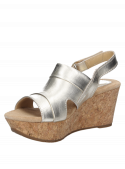 Sandalia de cuero oro para mujer con taco cuña de 8 cm y punta abierta, ideal para estilo informal.